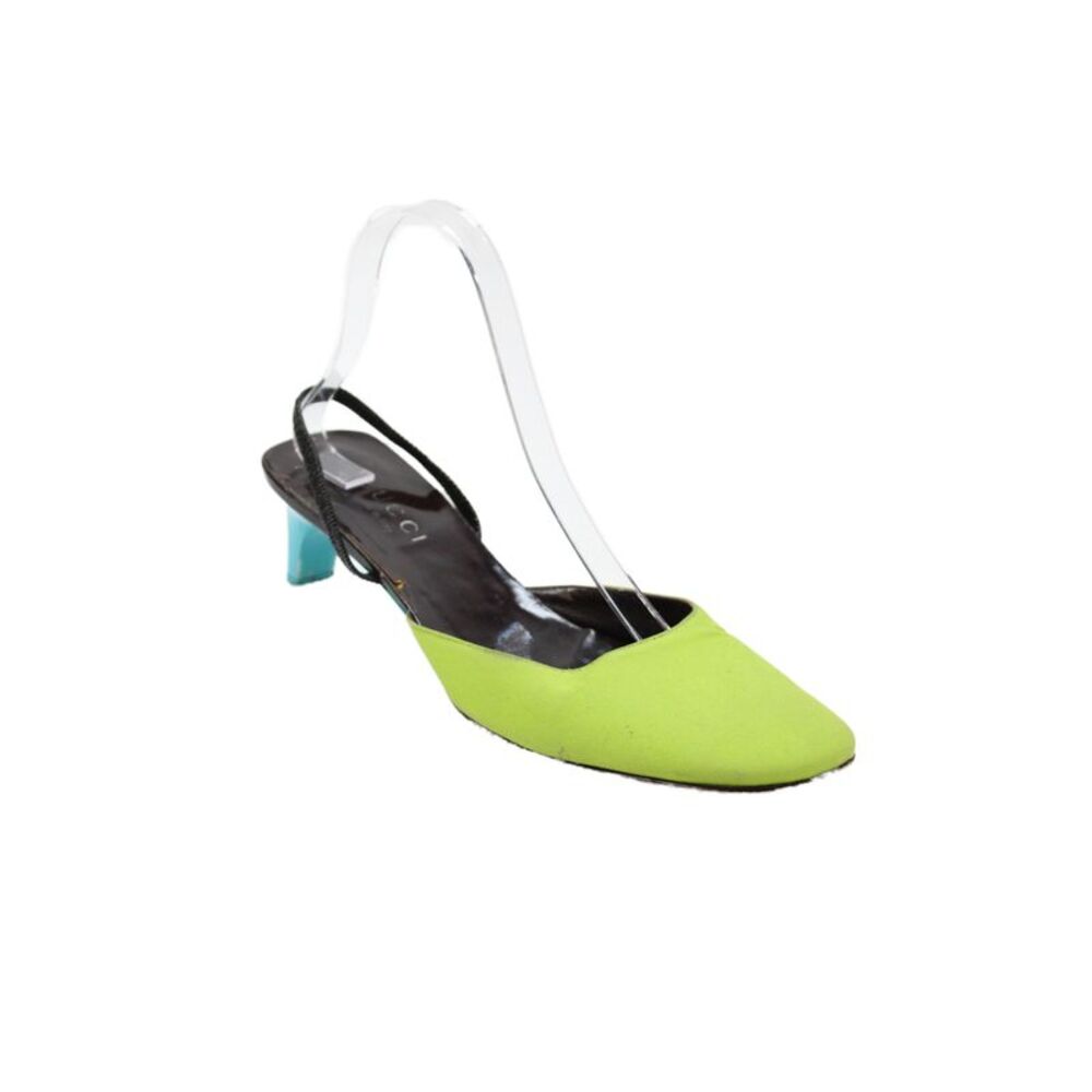 Gucci Vintage Womens Slingbacks Pumps Lime Green Blue Size 39 9